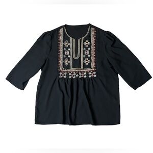 Embroidered short sleeve peasant style blouse XL